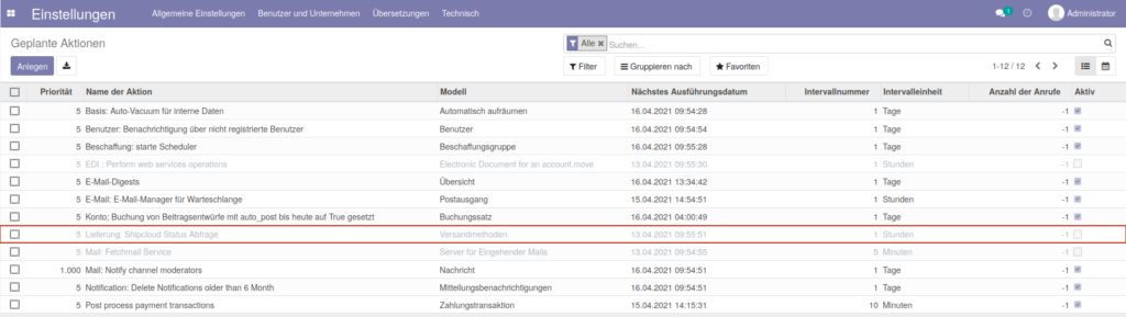 Odoo Shipcloud Aktivierung der Sendungsverfolgungsaktion