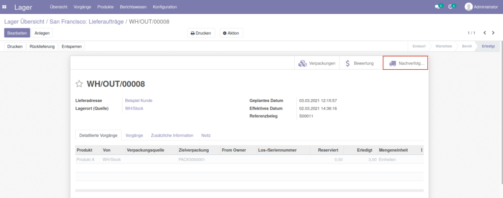 Odoo Sipcloud Sendungsverfolgung öffnen