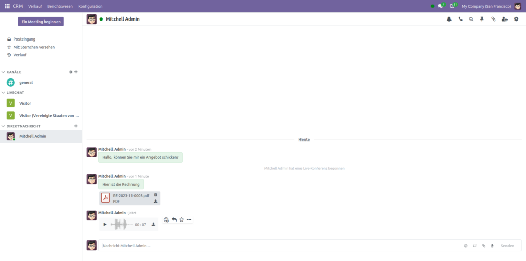 Anhänge und Sprachnachrichten im Chat versenden - Odoo