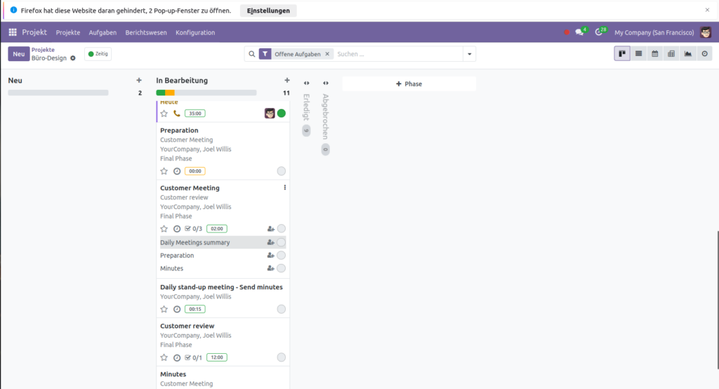 Subtasks in Kanban Ansicht - Odoo