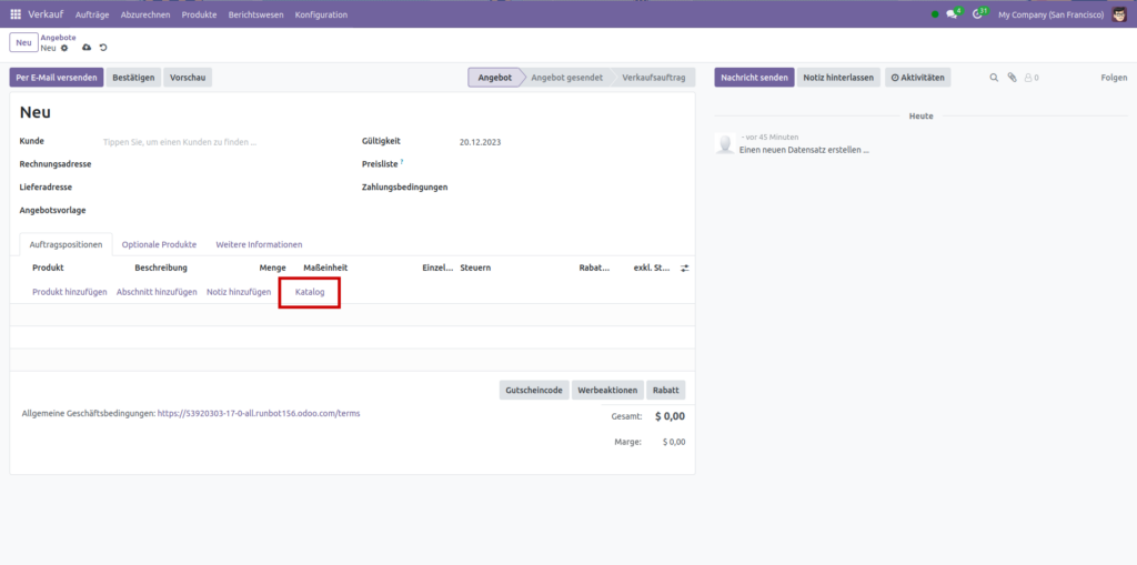 Produkte auf dem Angebot über den Produktkatalog hinzufügen - Odoo